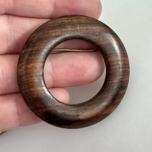 Vintage Wooden Open Circle Brooch Pin
