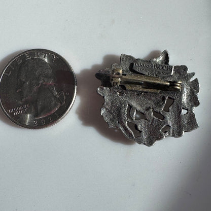 Vintage Butterfly Flower Wreath Pewter Birds & Blooms Brooch Pin