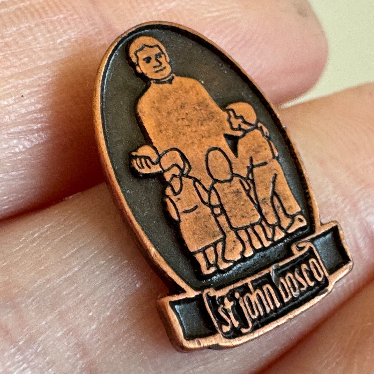 St. John Bosco and Children Bronze Tone Oval Pin Saint