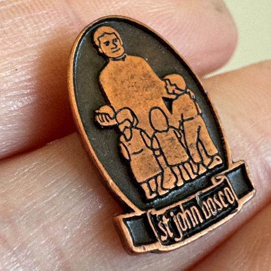 St. John Bosco and Children Bronze Tone Oval Pin Saint