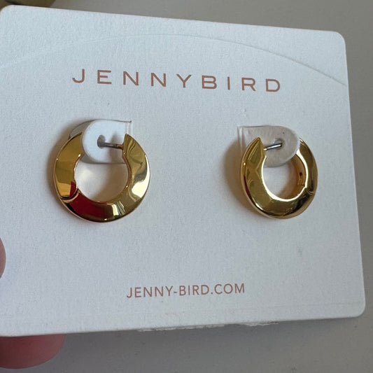 Jenny Bird Gold Round Huggie Hoop Earrings Beveled New On Card Pierced