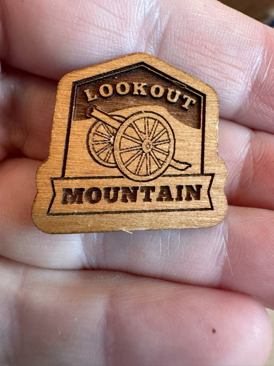 Vintage Lookout Mountain Wooden Souvenir Lapel Pin Cannon