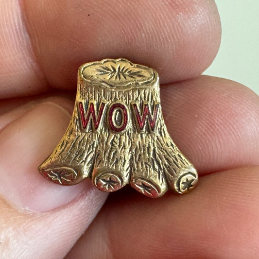 Woodmen of the World Tree Trunk Screwback Lapel Pin Whitehead Hoag 