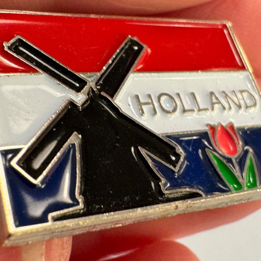 Vintage Holland Netherlands Flag Lapel Pin Windmill Tulip Enamel Souvenir 