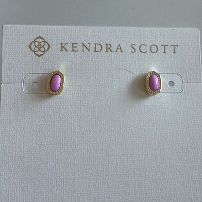 Kendra Scott Mini Ellie Gold Tone Earrings with Pink Stones New on Card