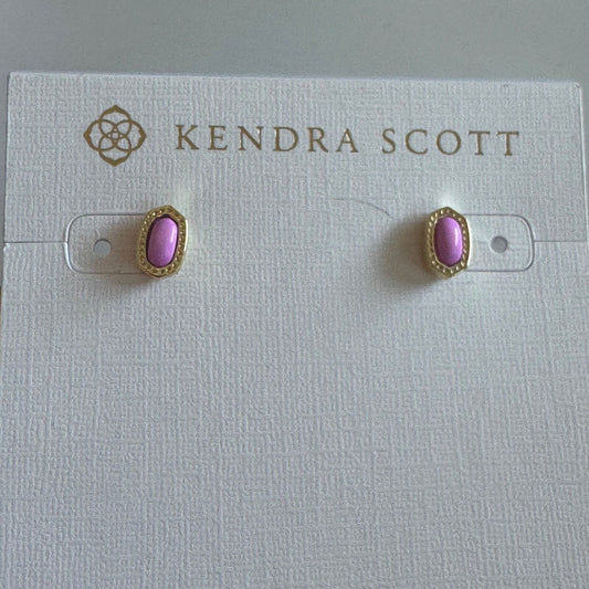 Kendra Scott Mini Ellie Gold Tone Earrings with Pink Stones New on Card