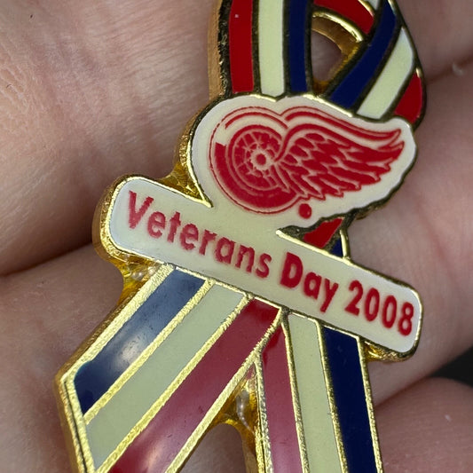 Detroit Red Wings Veterans Day 2008 Red White Blue Ribbon Lapel Pin