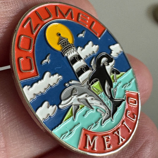 Cozumel Mexico Dolphin Orca Lighthouse Souvenir Lapel Pin