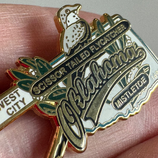 Vintage Mistletoe Oklahoma Scissor Tailed Flycatcher Midwest City Lapel Pin