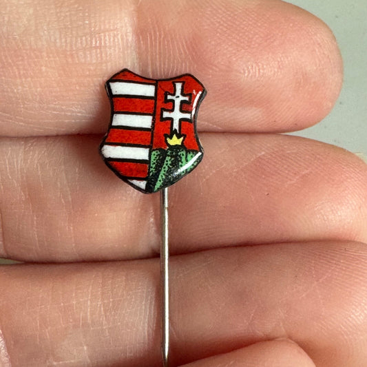 Vintage Hungary Coat of Arms Enamel Shield Stick Pin Travel Crest Souvenir