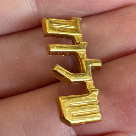 Vintage Hebrew Shalom Peace Word Gold Lapel Pin Tie Tack