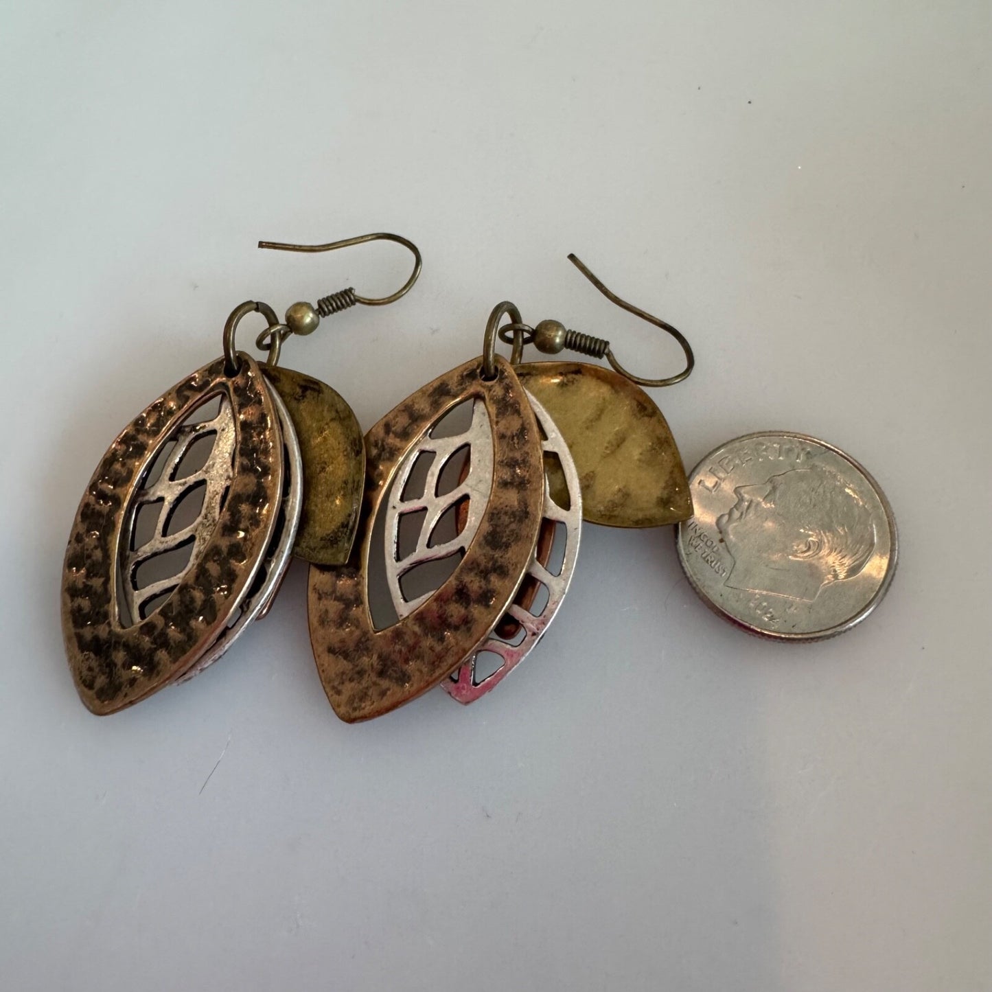 Jody Coyote Mixed Metal Leaf Themed Dangle Earrings