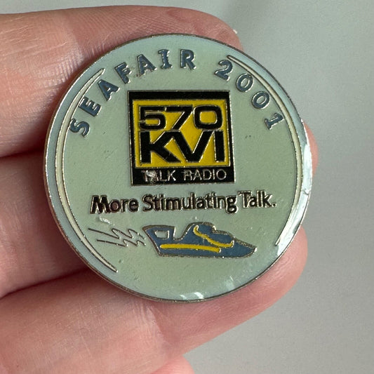 Vintage Seattle Seafair 2001 570 KVI Talk Radio More Stimulating Talk Lapel Pin