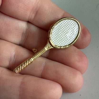 Vintage Gold Tone Tennis Racquet Racket Lapel Pin Sports Brooch Pin