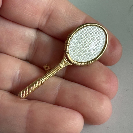Vintage Gold Tone Tennis Racquet Racket Lapel Pin Sports Brooch Pin