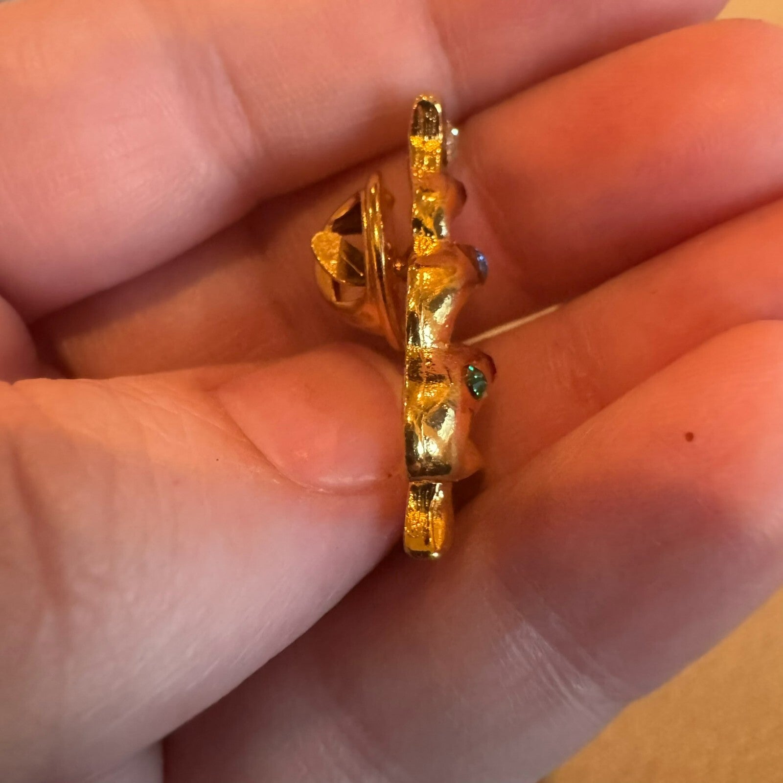 Christmas Tree Lapel Pin Brooch Gold Tone Multi-Colored Rhinestones Crystals