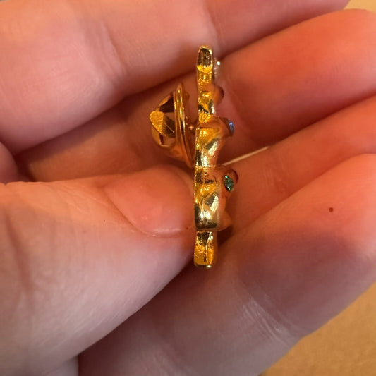 Christmas Tree Lapel Pin Brooch Gold Tone Multi-Colored Rhinestones Crystals
