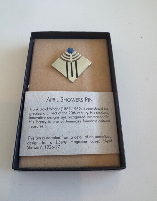 Vintage Frank Lloyd Wright April Showers Brooch Pin New in Box Blue Stone