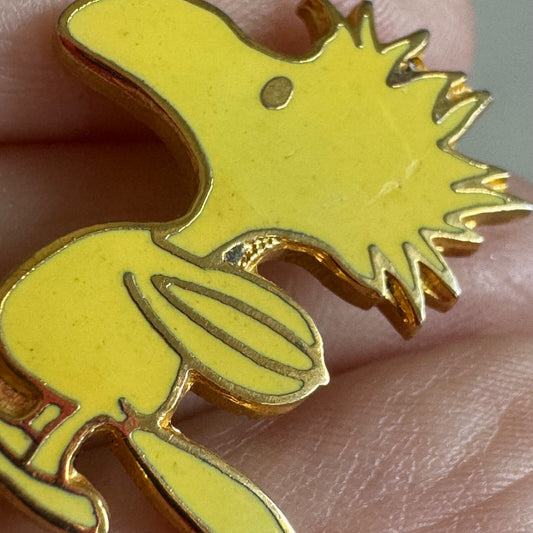 Vintage Peanuts Woodstock Yellow Bird Enamel Lapel Pin Brooch