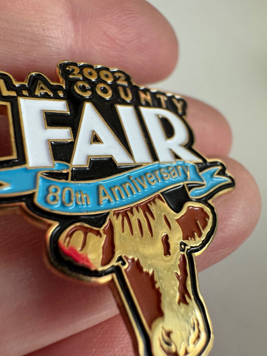 Vintage 2002 L.A. County Fair 80th Anniversary Cow Enamel Lapel Pin