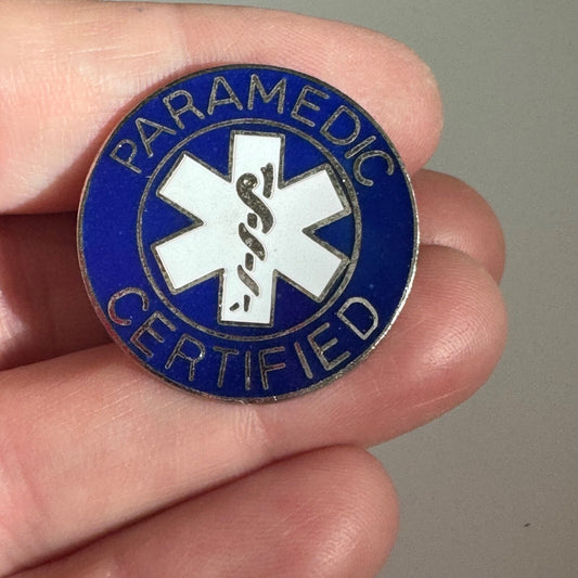 Vintage Paramedic Certified Enamel Lapel Pin Blue Enamel Caduceus