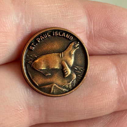 St. Paul Island Alaska Bronze Seal Wildlife Souvenir Pin Tie Tack