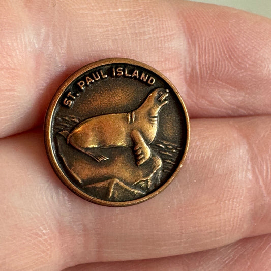 St. Paul Island Alaska Bronze Seal Wildlife Souvenir Pin Tie Tack