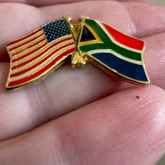 Vintage American and South African Friendship Flag Lapel Pin USA Africa