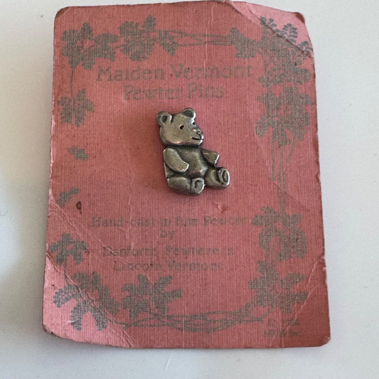 Maiden Vermont Pewter Pins Teddy Bear Lapel Pin New on Card