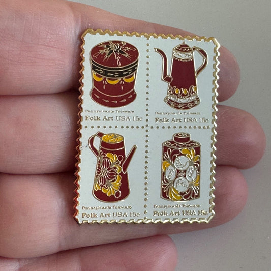 Vintage Folk Art US Postage Stamp Metal Lapel Pin 1979 Rare