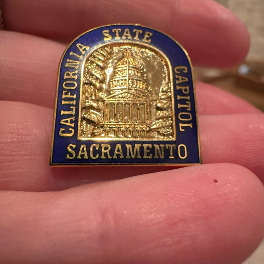 Vintage California State Capitol Blue and Gold Lapel Pin Sacramento
