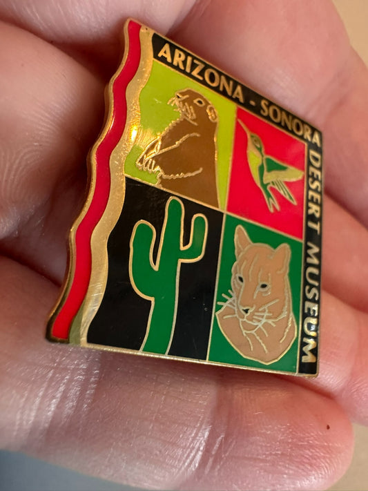 Arizona Sonora Desert Lapel Pin Hummingbird Saguaro Cactus Prariedog Wildcat