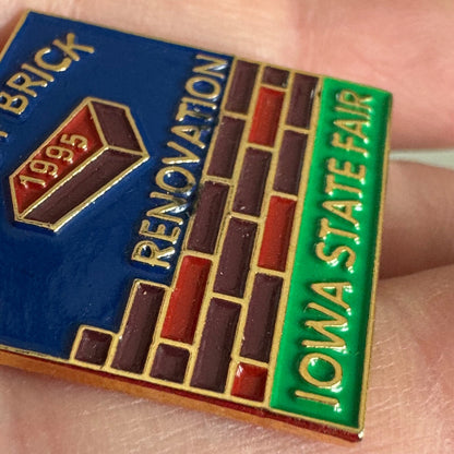 Vintage 1995 Iowa State Fair Brick by Brick Renovation Enamel Lapel Pin