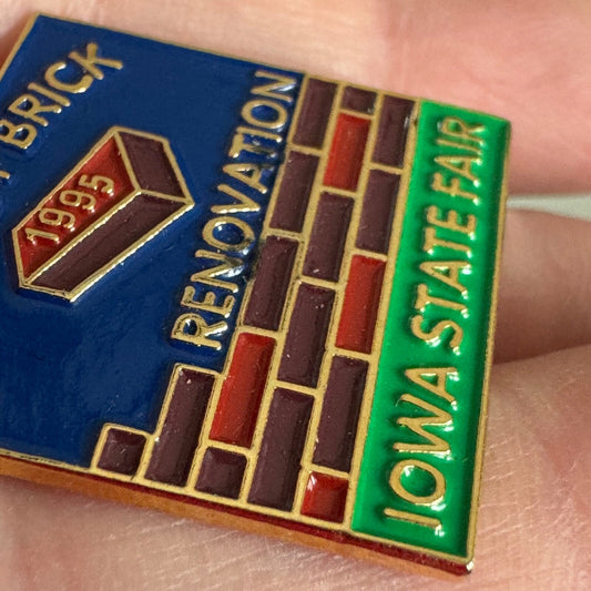 Vintage 1995 Iowa State Fair Brick by Brick Renovation Enamel Lapel Pin