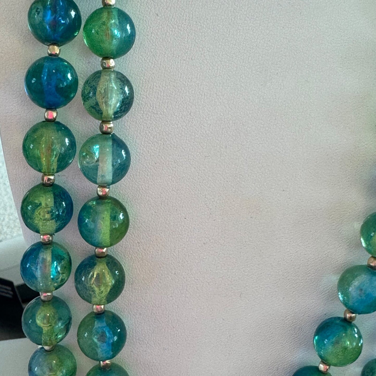 Vintage Hong Kong Two Strand Blue Green Ombre Necklace