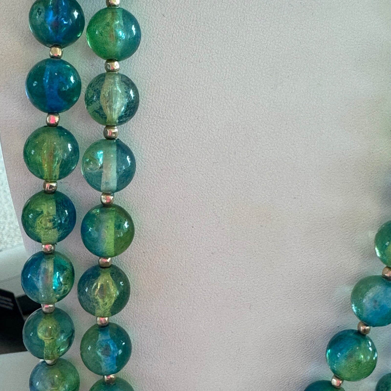 Vintage Hong Kong Two Strand Blue Green Ombre Necklace
