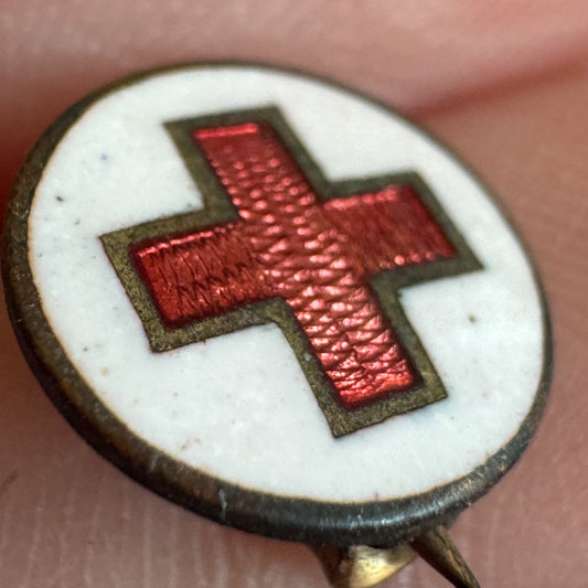 Early Enamel American Red Cross Pin C-Clasp Tiny