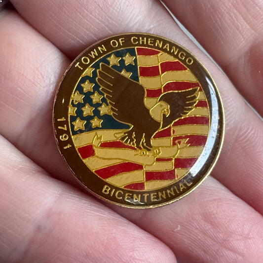 Town of Chenango New York Bicentennial 1791 1991 Pin Bald Eagle US Flag