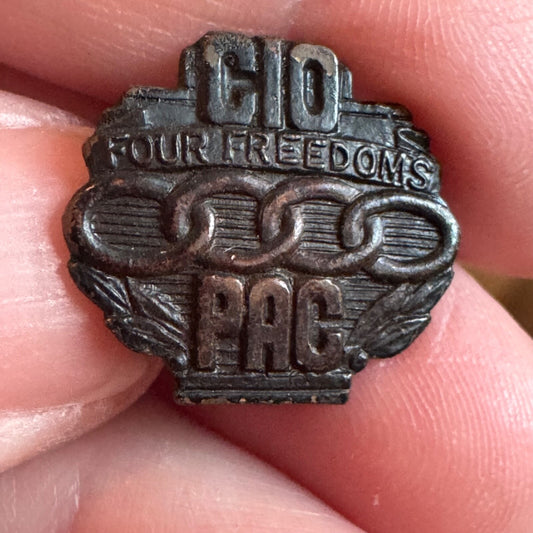 Vintage CIO Four Freedoms PAC Union Screw Back Lapel Pin WWII Era