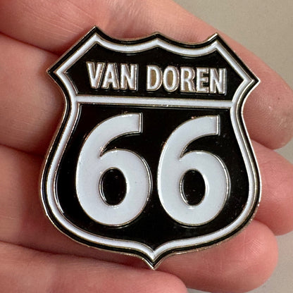 Vans Shoe Company Van Doren Route 66 Sign Enamel Pin – Retro Shield Highway Rare