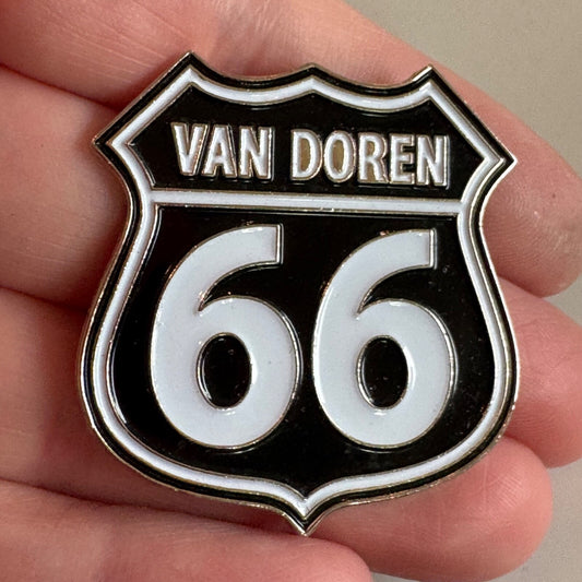 Vans Shoe Company Van Doren Route 66 Sign Enamel Pin – Retro Shield Highway Rare