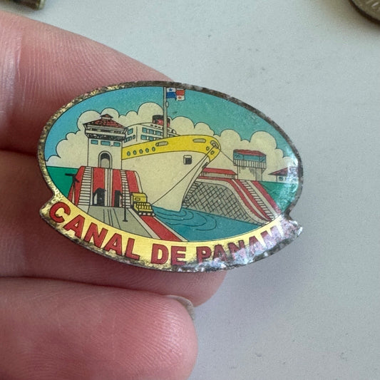 VINTAGE CANAL DE PANAMA PIN PANAMA CANAL SHIP FERRY LOCK SOUVENIR HATPIN GIFT