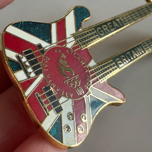 Vtg 1996 Olympics Great Britain Guitar Flag Lapel Pin