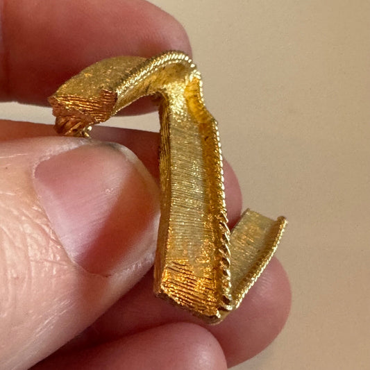 Vintage Letter Z Initial Gold Tone Brooch Pin New Old Stock