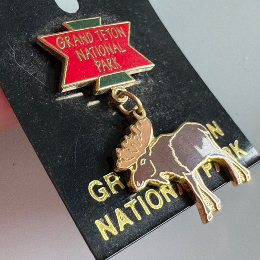 Vintage Grand Teton National Park Wyoming WY Moose Dangle Lapel Pin