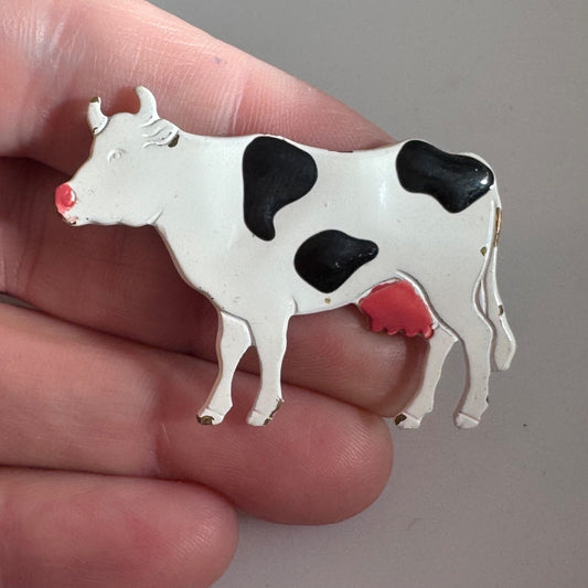 Vintage Holstein Dairy Cow Brooch Lapel Pin Enamel