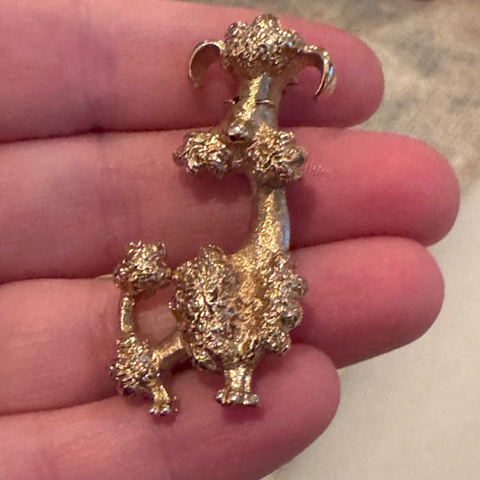 Vintage Stylized Poodle Brooch Avon Gold Tone