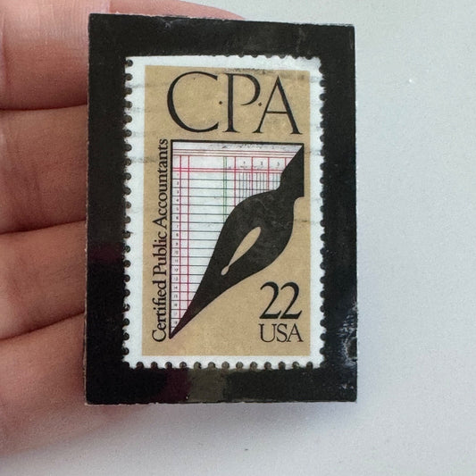 Vintage CPA Certified Public Accountants Canceled US Postage Stamp Brooch Pin