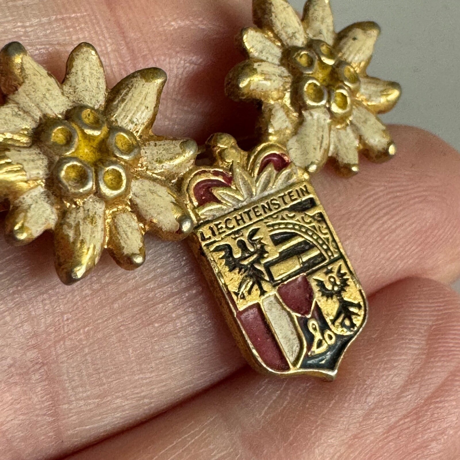 Vintage Liechtenstein Edelweiss Crest Enamel Travel Pin