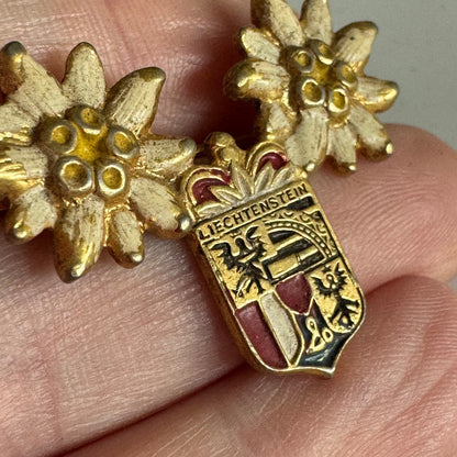 Vintage Liechtenstein Edelweiss Crest Enamel Travel Pin